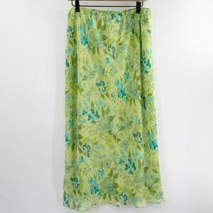 Vintage Y2K Fairy Floral Midi Maxi Skirt in Green Blue Size 16